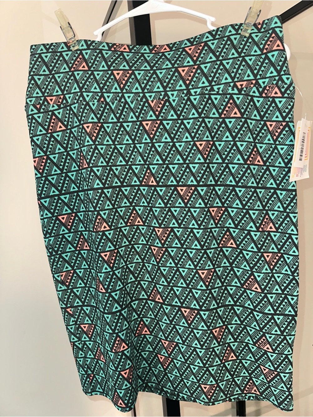 NWT LuLaRoe Aqua & Pink Geometric Pencil Skirt Sz L
